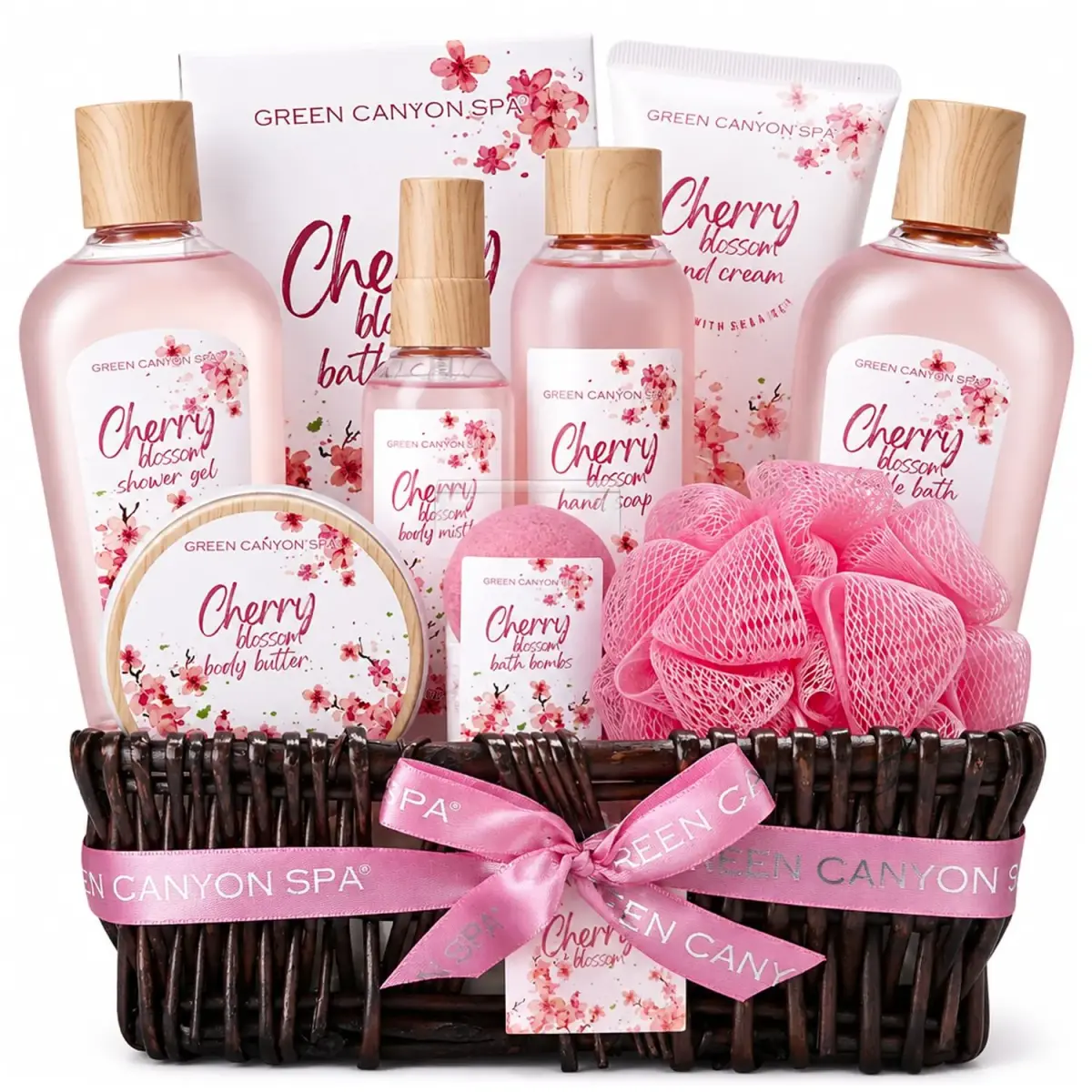 Green Canyon Spa 10pc Cherry Blossom Spa Gift Basket Set | Nourishing Hydration for Normal Skin - main product image