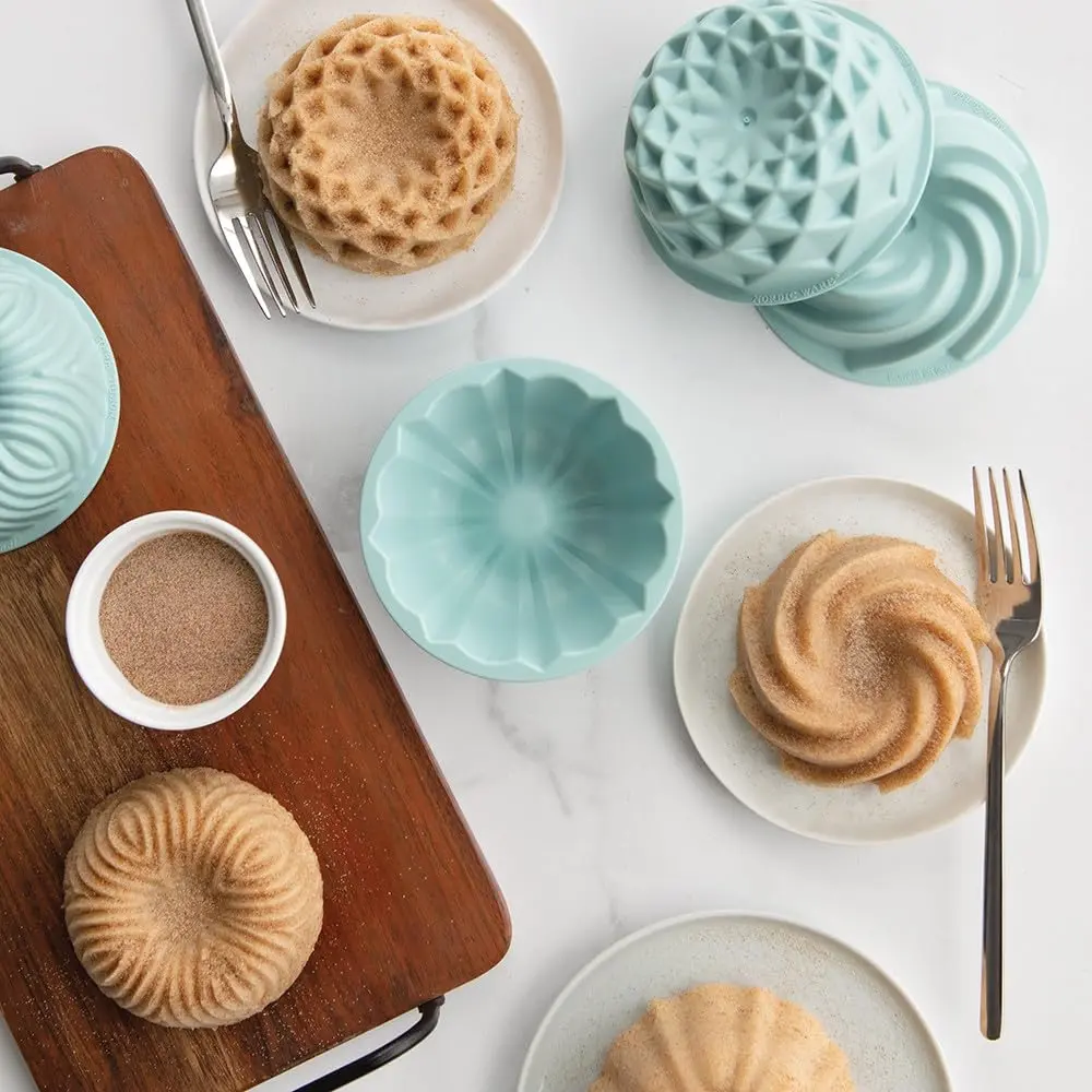 Nordic Ware Micro Mini Bundt Set, Four 1-Cup Servings, Sea Glass | Microwave & Dishwasher Safe - view 3