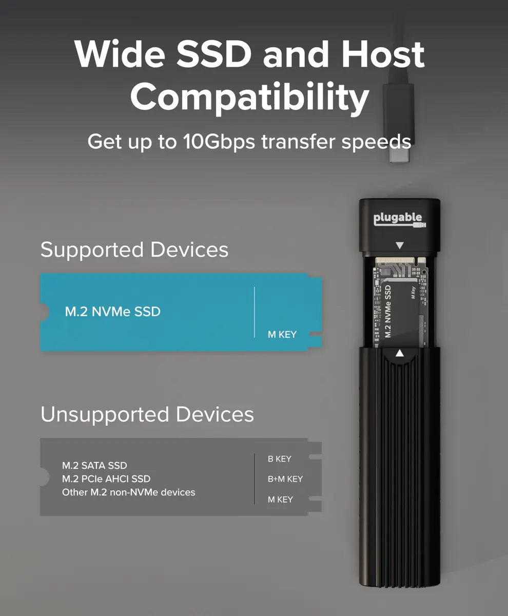Plugable M.2 NVMe SSD Enclosure | Tool-Free, High-Speed USB-C & Thunderbolt 4 Support (70-120c) - view 6