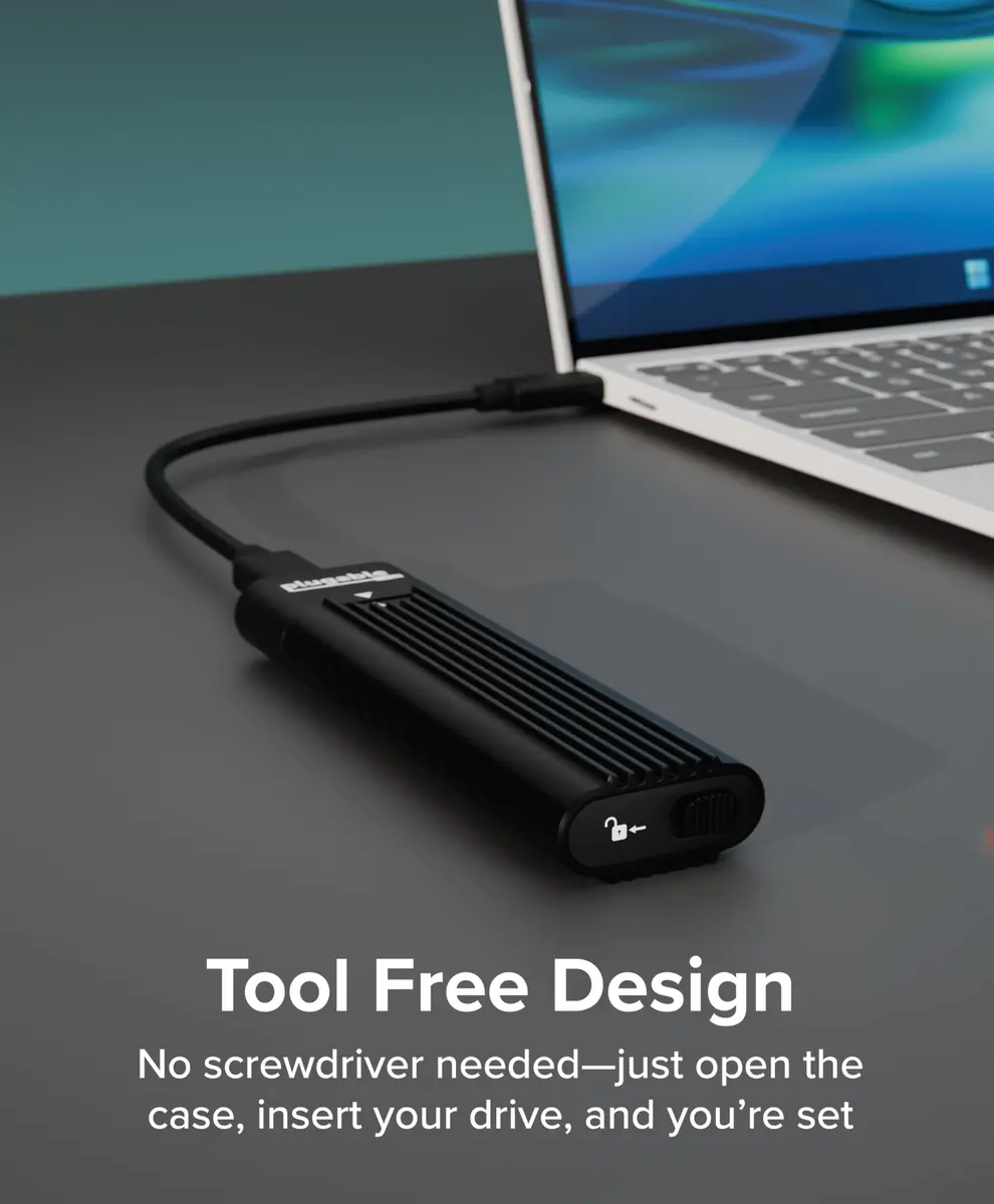 Plugable M.2 NVMe SSD Enclosure | Tool-Free, High-Speed USB-C & Thunderbolt 4 Support (70-120c) - view 2
