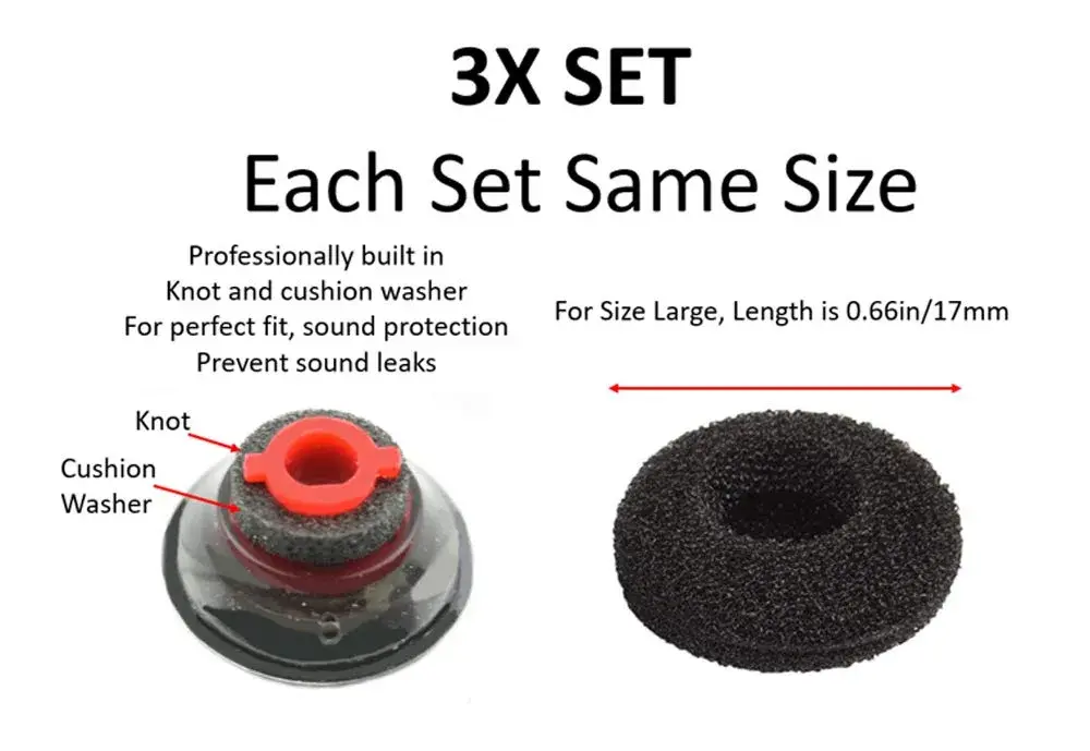 WirelessFinest 3-Pack Large Replacement Ear Tips for Plantronics Voyager 5200/5220 Headsets | Foam Cushion Earbuds - view 7