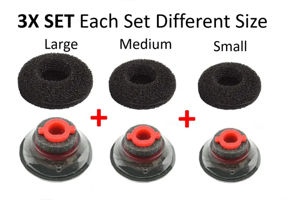 WirelessFinest 3X Comfort Eartips for Plantronics Voyager 5200 5220 5210 Series Bluetooth Headsets | Mixed S/M/L Black Memory Foam Replacement Cushions - view 7
