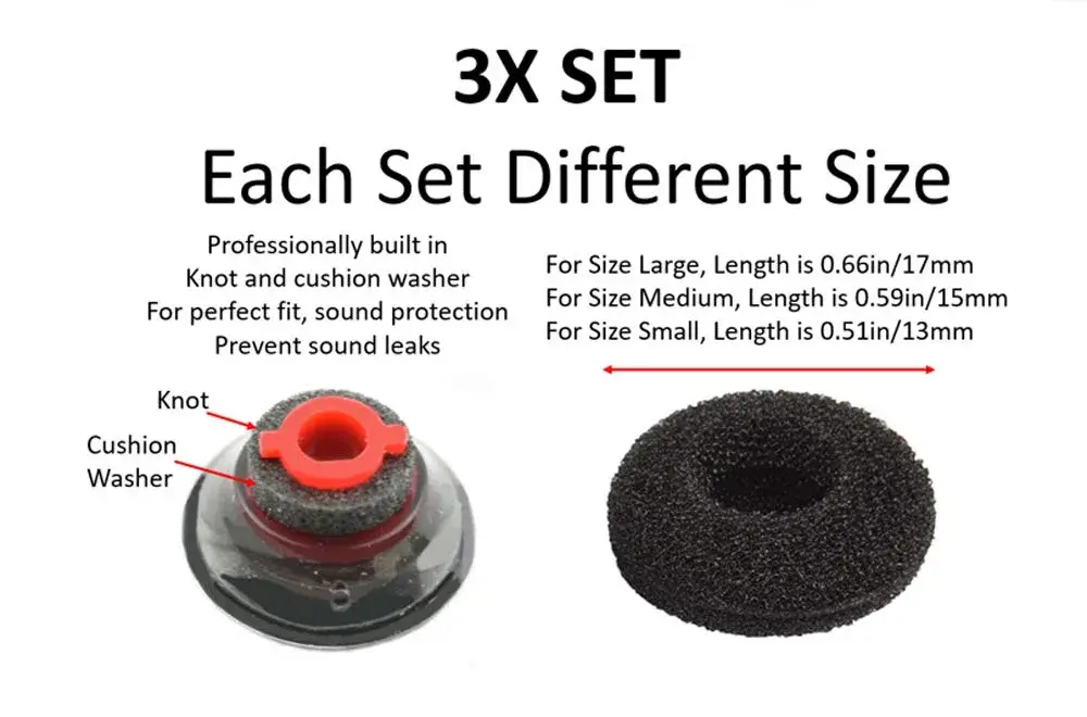WirelessFinest 3X Comfort Eartips for Plantronics Voyager 5200 5220 5210 Series Bluetooth Headsets | Mixed S/M/L Black Memory Foam Replacement Cushions - view 8