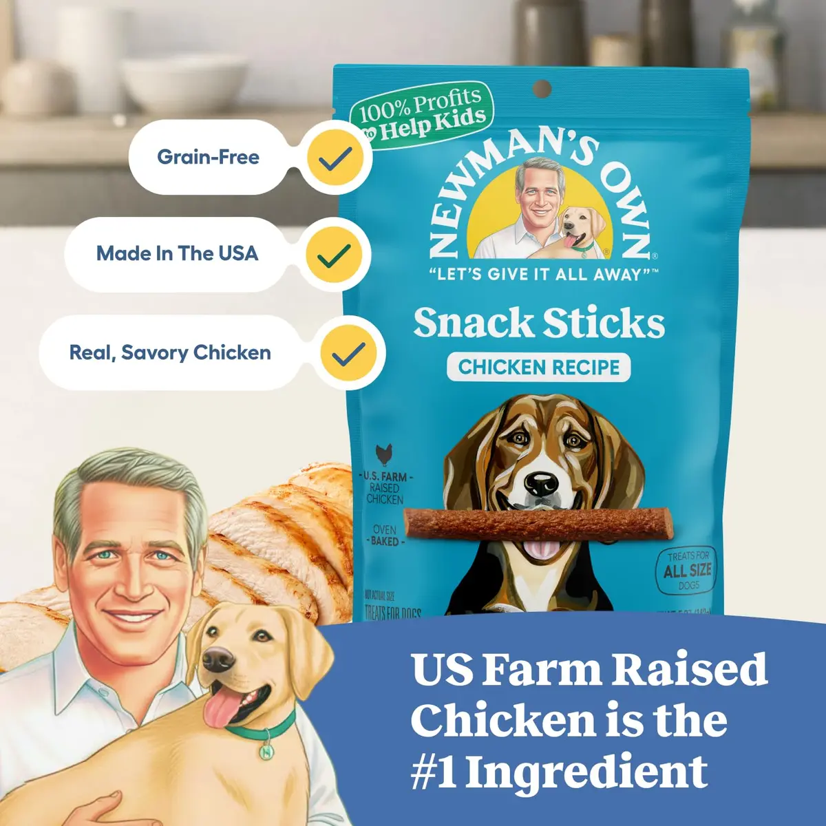 Newman's Own Snack Sticks - Dog Treats with US Farm-Raised Chicken 1 Count (Pack of 8) | Healthy Training & Reward - view 2