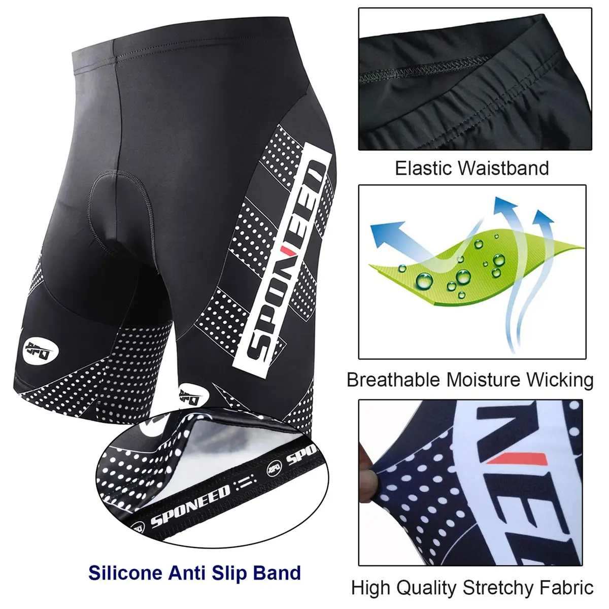 sponeed Cycling Shorts XL Black White | Breathable Padded Men’s Bike Bottoms - view 5