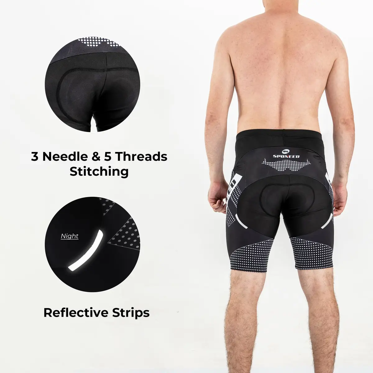 sponeed Cycling Shorts XL Black White | Breathable Padded Men’s Bike Bottoms - view 6