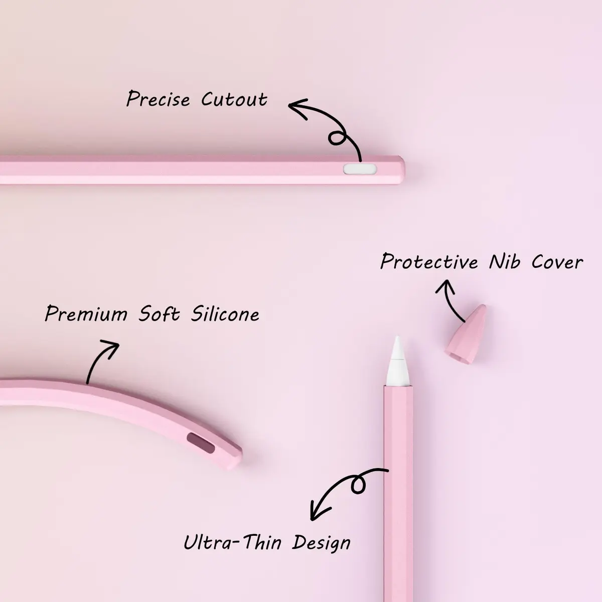KELIFANG Silicone Case for Apple Pencil 2nd Gen & Pro 2024 | Pink Protective Sleeve & Tip Cap (70-120 chars) - view 6