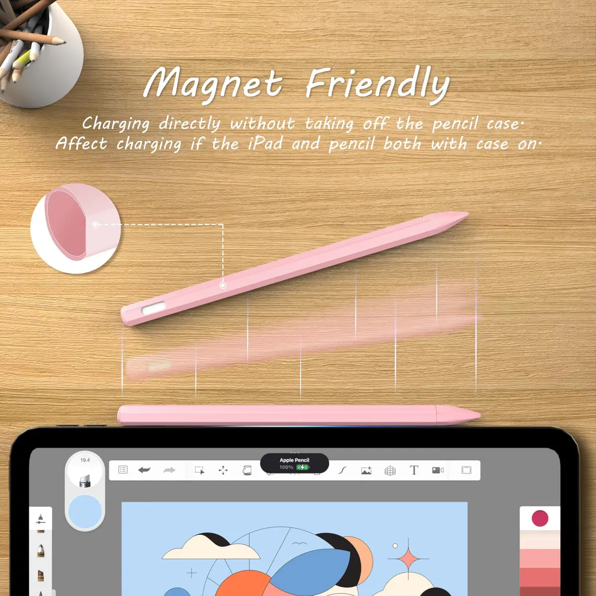 KELIFANG Silicone Case for Apple Pencil 2nd Gen & Pro 2024 | Pink Protective Sleeve & Tip Cap (70-120 chars) - view 2
