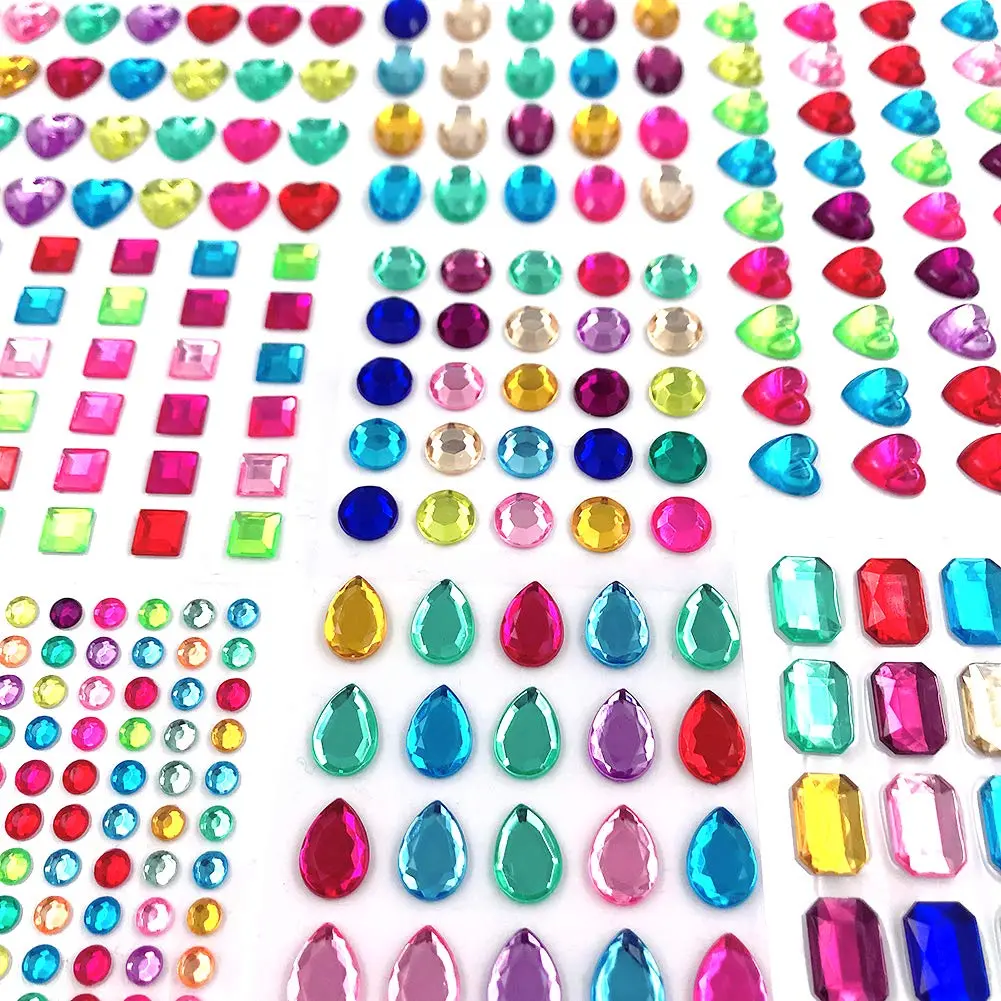 Elwish 365pcs Multicolored Jewel Stickers | Assorted Shapes & Sizes for Crafts - main product image