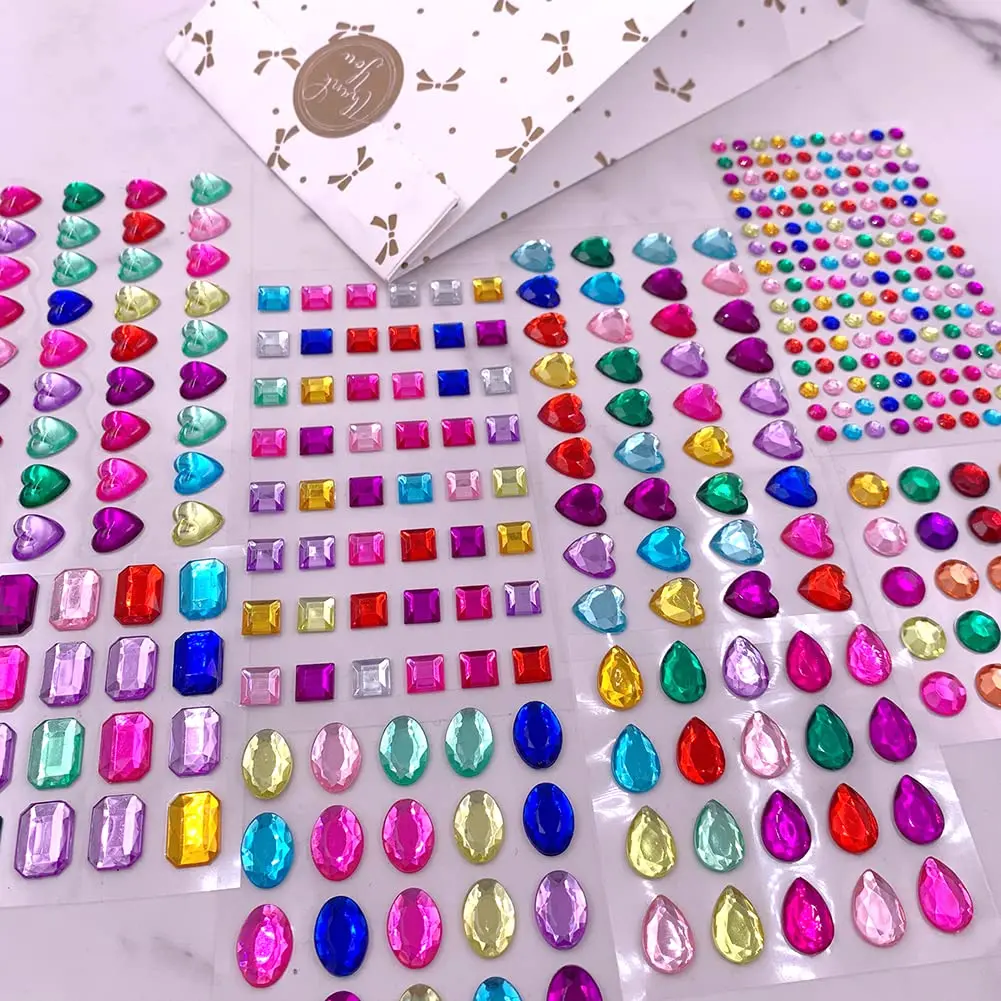 Elwish 365pcs Multicolored Jewel Stickers | Assorted Shapes & Sizes for Crafts - view 3