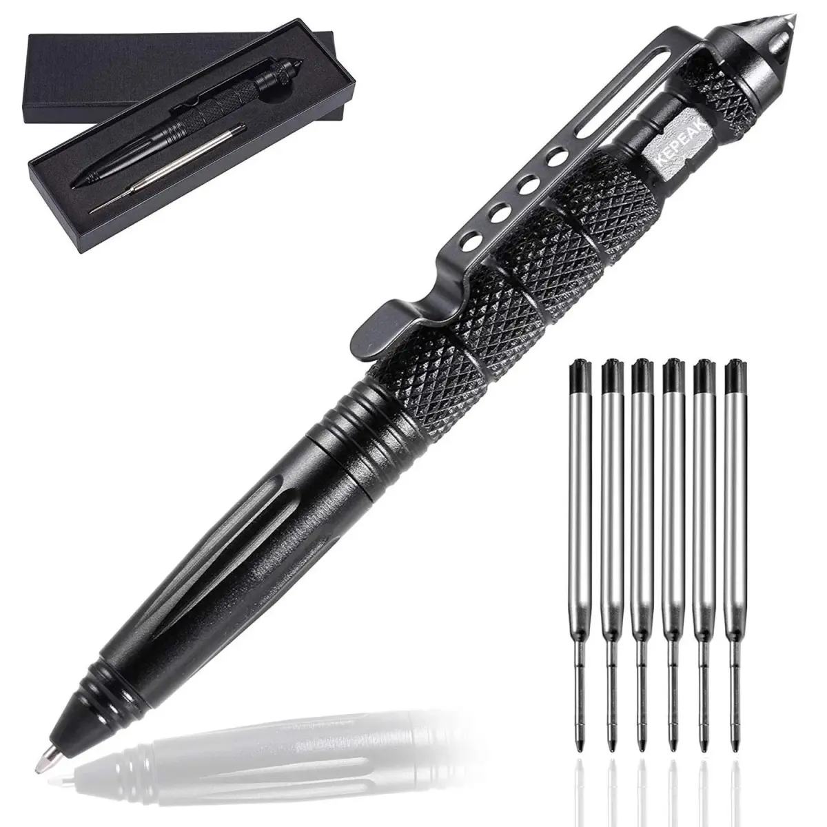 KEPEAK Military Tactical Pen, Professional Self Defense Pen, Emergency Glass Breaker Pen - Tungsten Steel, Writing EDC Survival Tool with 6 Refills | 15.0 cm (5.9 Inch) - main product image