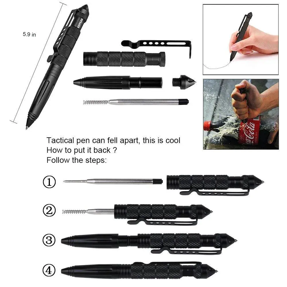 KEPEAK Military Tactical Pen, Professional Self Defense Pen, Emergency Glass Breaker Pen - Tungsten Steel, Writing EDC Survival Tool with 6 Refills | 15.0 cm (5.9 Inch) - view 6