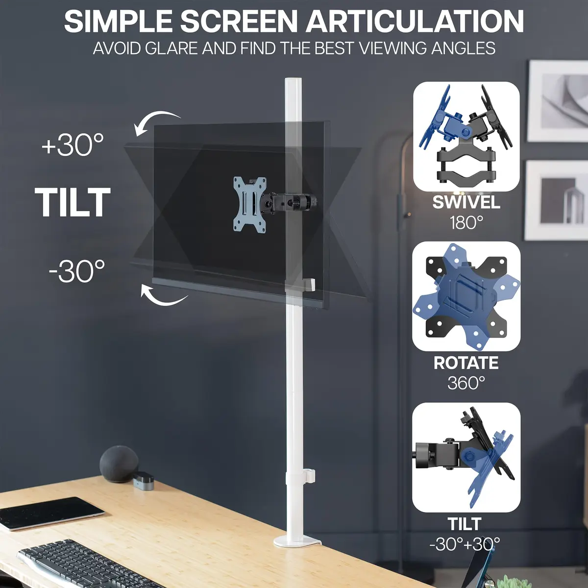 VIVO Steel Universal Bracket Pole Mount with Removable VESA Plate, Fits 13-30 inch Screens, 10 kg Capacity | Full Motion Articulation - view 7