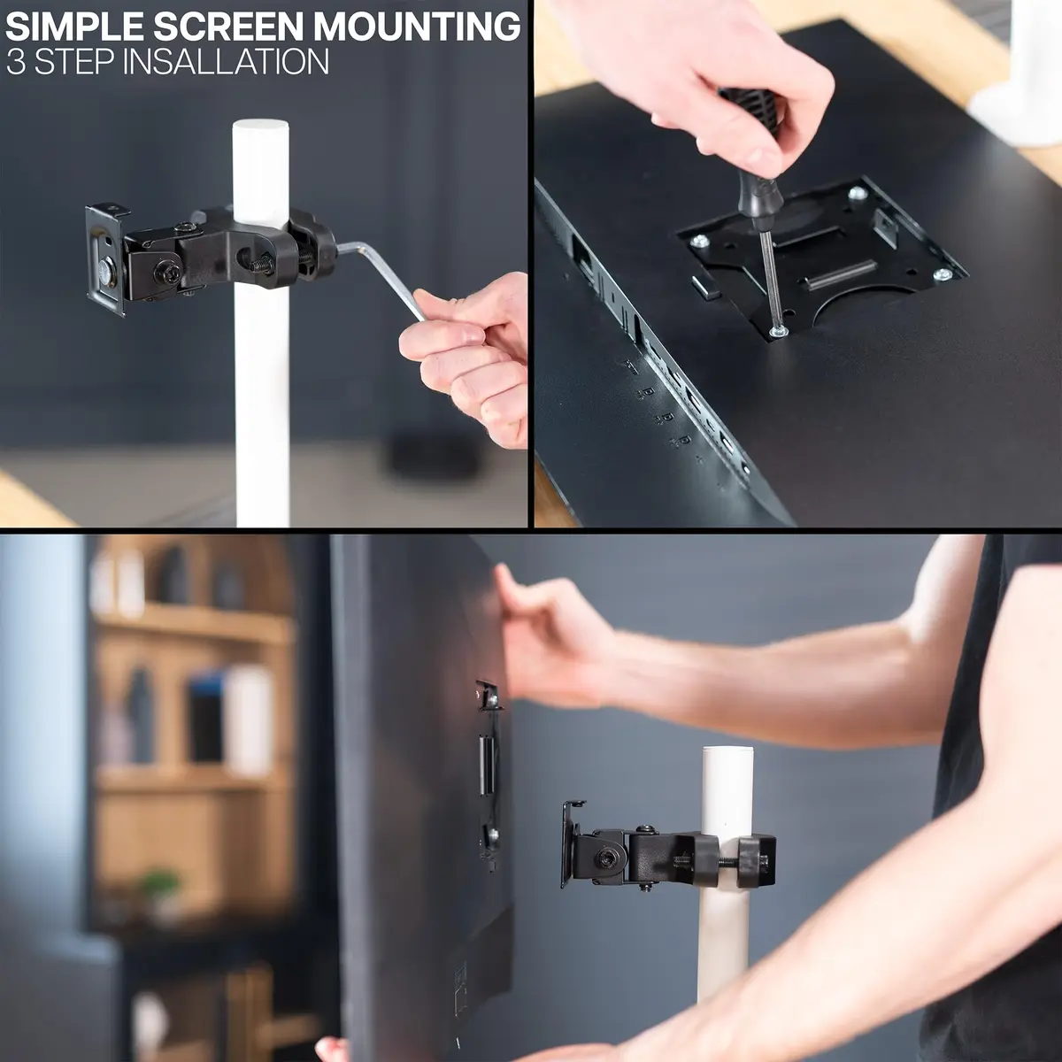 VIVO Steel Universal Bracket Pole Mount with Removable VESA Plate, Fits 13-30 inch Screens, 10 kg Capacity | Full Motion Articulation - view 8