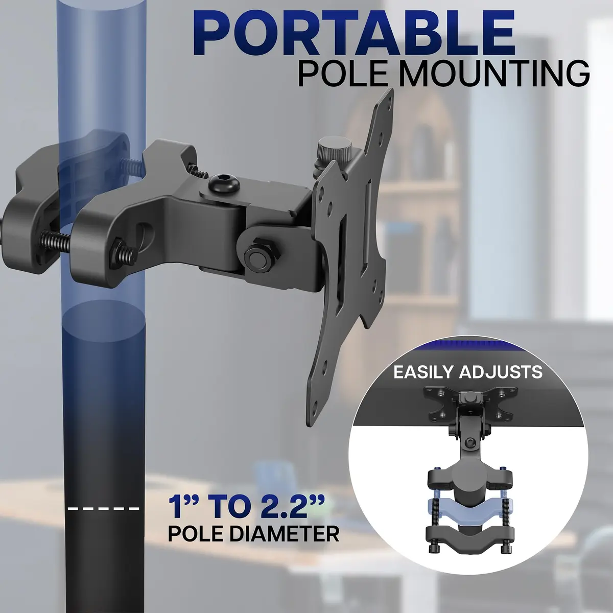 VIVO Steel Universal Bracket Pole Mount with Removable VESA Plate, Fits 13-30 inch Screens, 10 kg Capacity | Full Motion Articulation - view 2