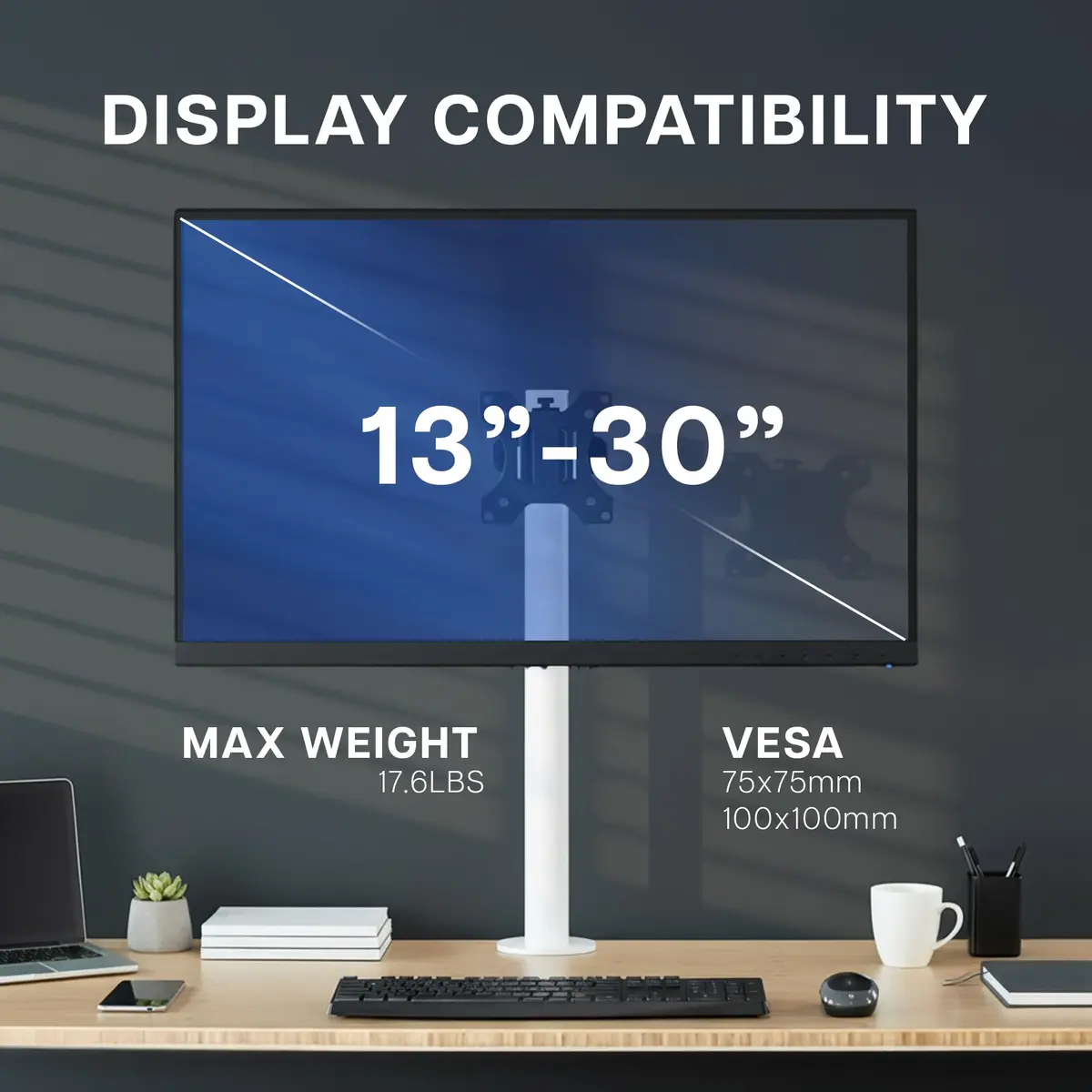 VIVO Steel Universal Bracket Pole Mount with Removable VESA Plate, Fits 13-30 inch Screens, 10 kg Capacity | Full Motion Articulation - view 3
