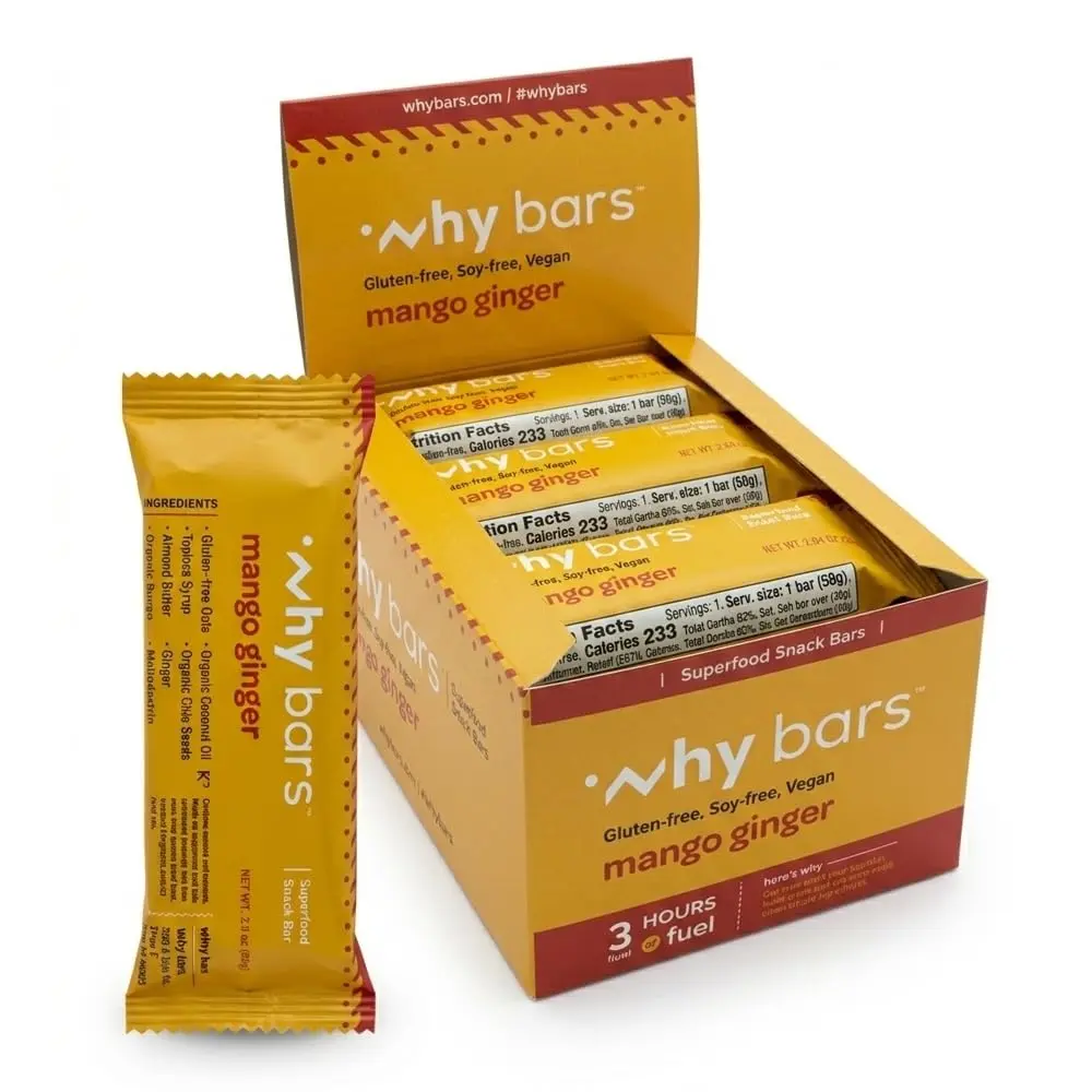 WHY BARS Mango Ginger Protein Snack Bars, 2.04 oz (12 Pack) | Organic, Vegan, Gluten-Free, Non-GMO - main product image