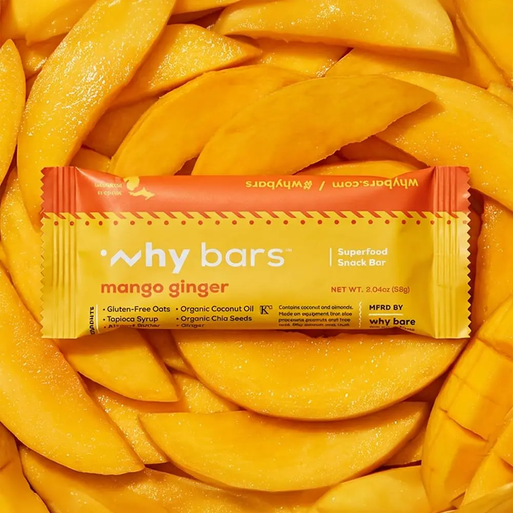 WHY BARS Mango Ginger Protein Snack Bars, 2.04 oz (12 Pack) | Organic, Vegan, Gluten-Free, Non-GMO - view 2