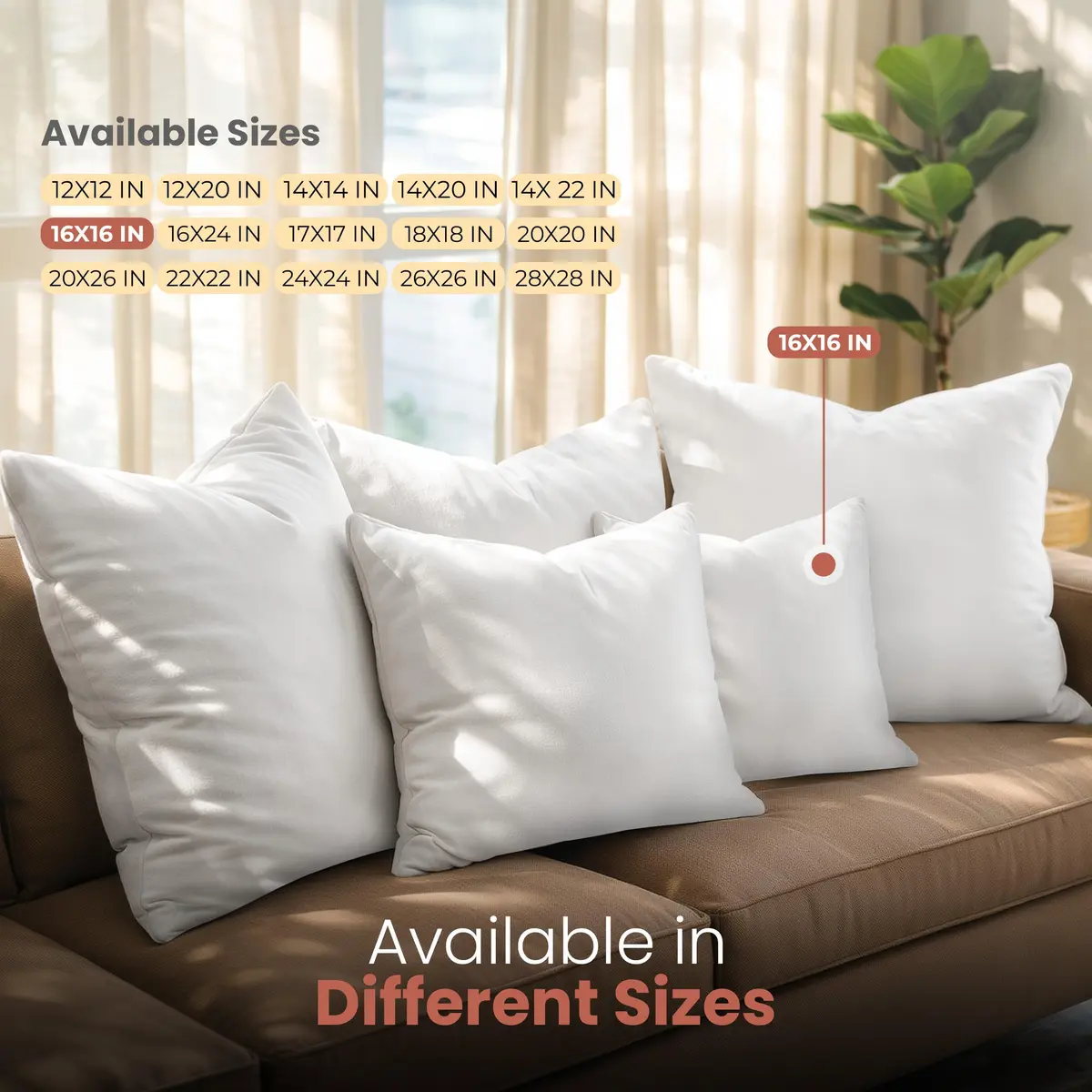 Utopia Bedding 16x16 Pillow Inserts, White | Extra Fluffy Support for Couch & Bed - view 6