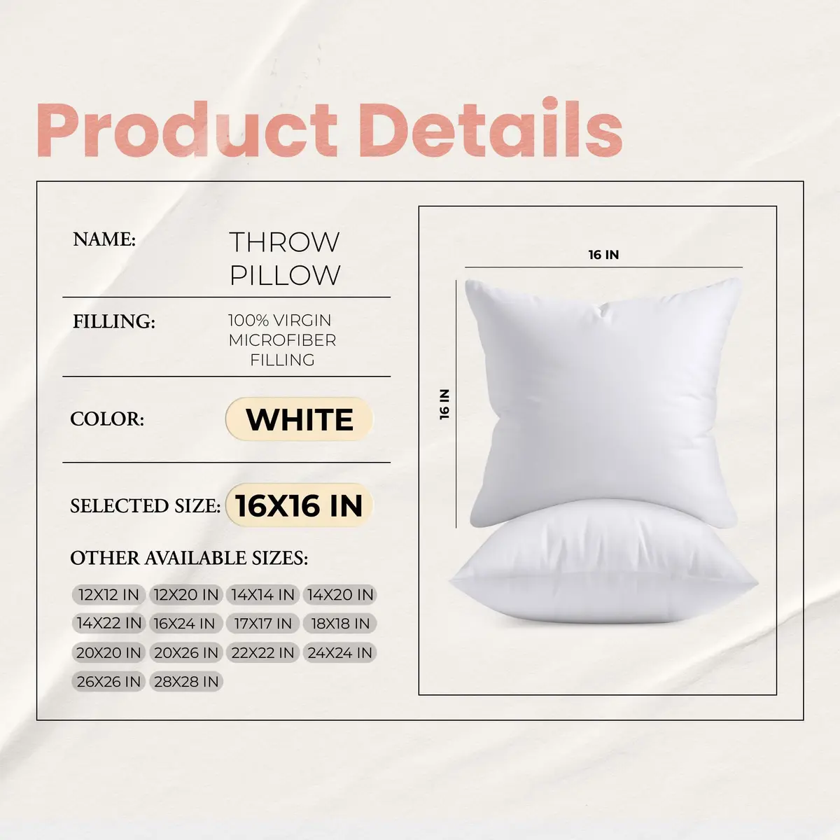 Utopia Bedding 16x16 Pillow Inserts, White | Extra Fluffy Support for Couch & Bed - view 8