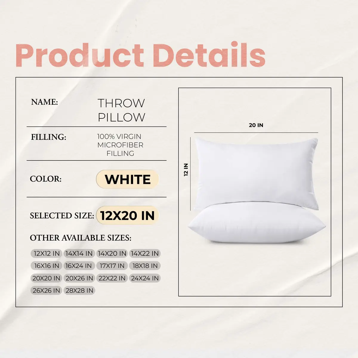 Utopia Bedding 12x20 Inch White Throw Pillow Inserts (2-Pack) | Fluffy & Supportive Couch Pillow Fillers - view 8