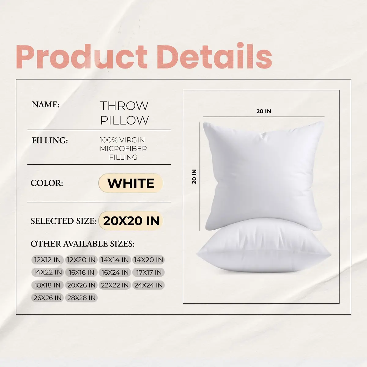 Utopia Bedding 20x20 Pillow Inserts | Fluffy, Durable Polyester Support for Couch & Bed (70-120 chars) - view 8