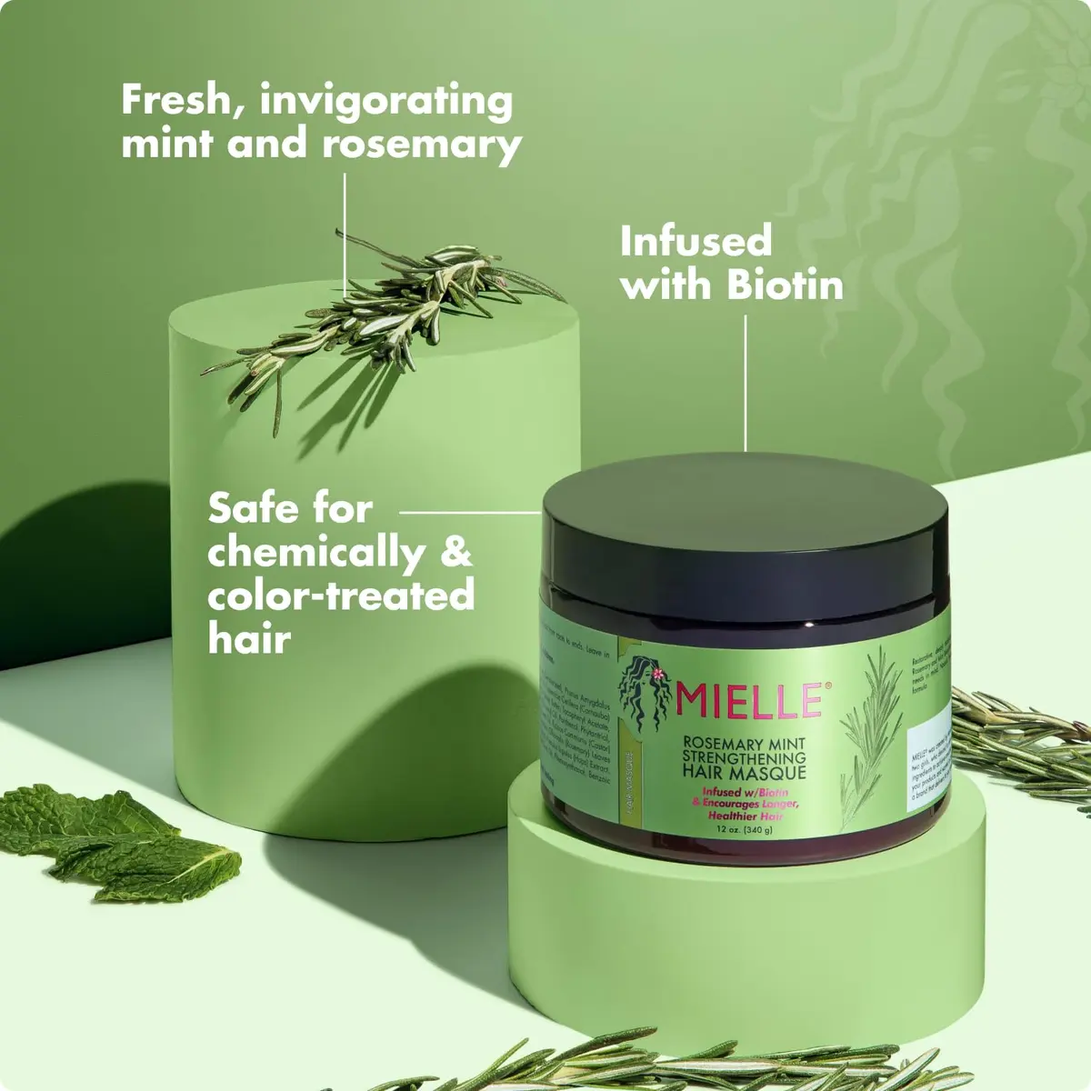 Mielle Organics Rosemary Mint Hair Mask with Biotin, 12 oz | Deep Hydrating & Strengthening for All Hair Types - view 4