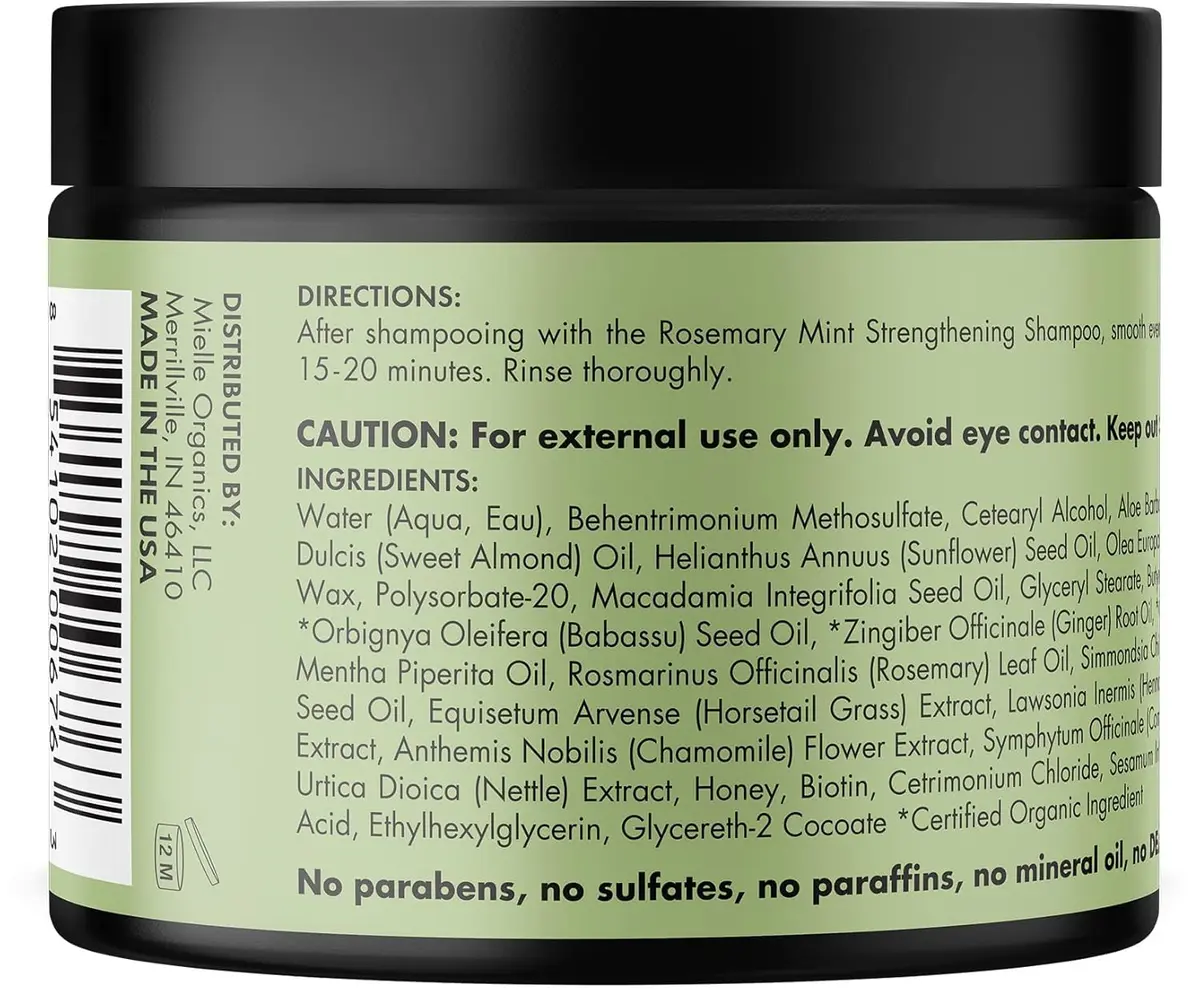 Mielle Organics Rosemary Mint Hair Mask with Biotin, 12 oz | Deep Hydrating & Strengthening for All Hair Types - view 8