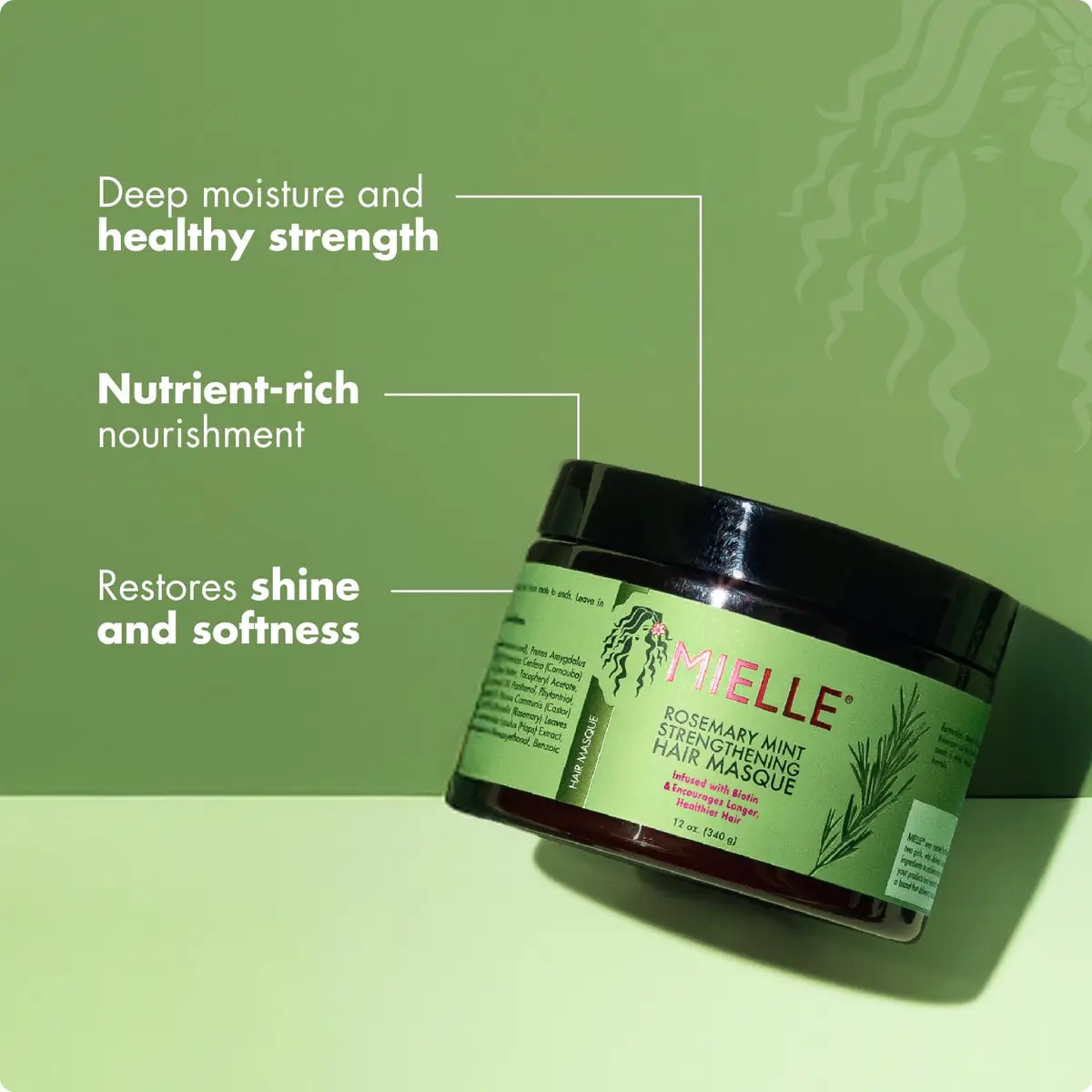 Mielle Organics Rosemary Mint Hair Mask with Biotin, 12 oz | Deep Hydrating & Strengthening for All Hair Types - view 3