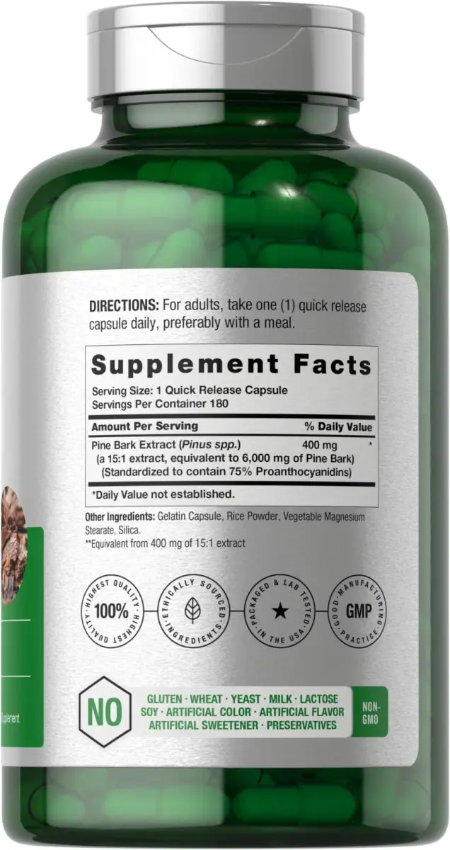 Horbäach Pine Bark Extract 180 Capsules | Standardized to 75% Proanthocyanidins - view 2