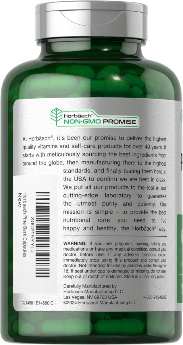 Horbäach Pine Bark Extract 180 Capsules | Standardized to 75% Proanthocyanidins - view 3