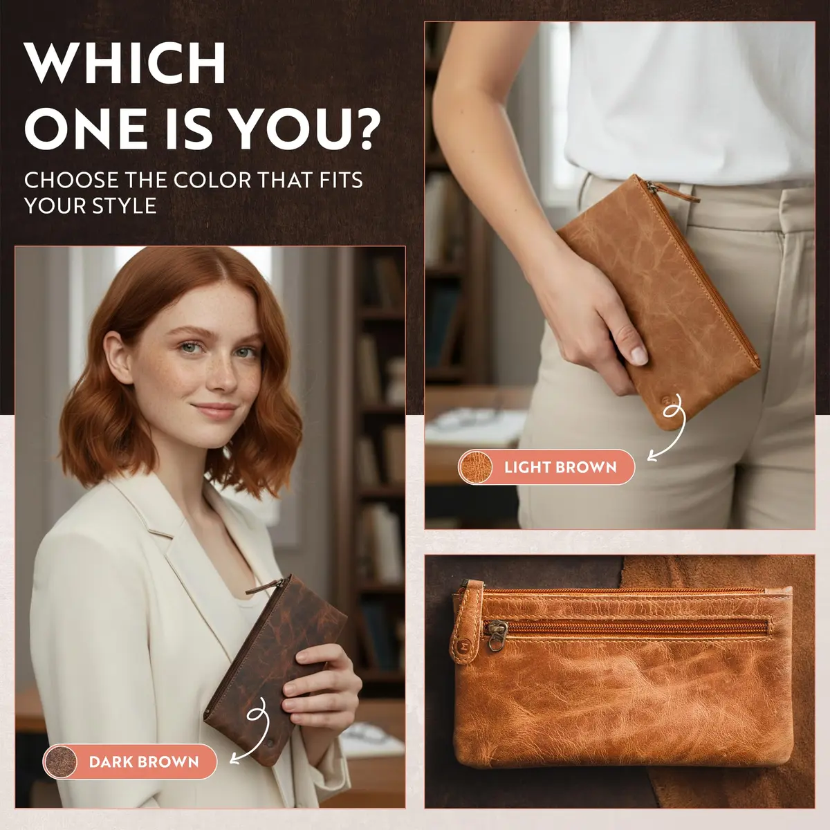 moonster Leather Pencil Case Pouch, Handcrafted 8" x 4" Light Brown | Elegant Leather Pen Organizer for Adults - view 3