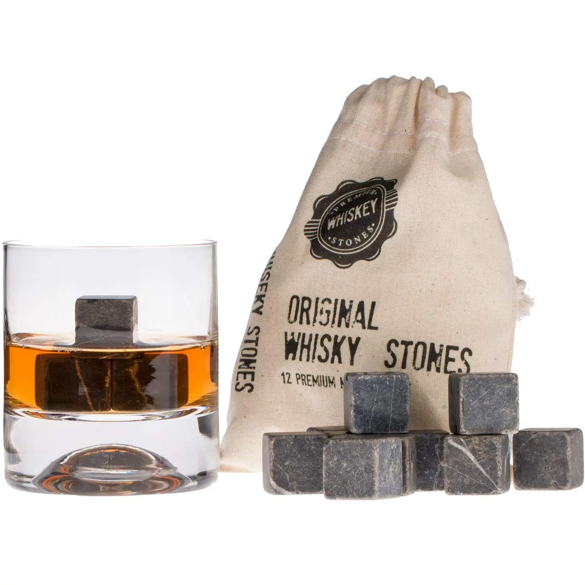 Hediyesepeti Premium Whiskey Stones Gift Set 12 Pcs Marble Reusable Ice Cubes | No Dilution, Original Taste (70-120 chars) - main product image