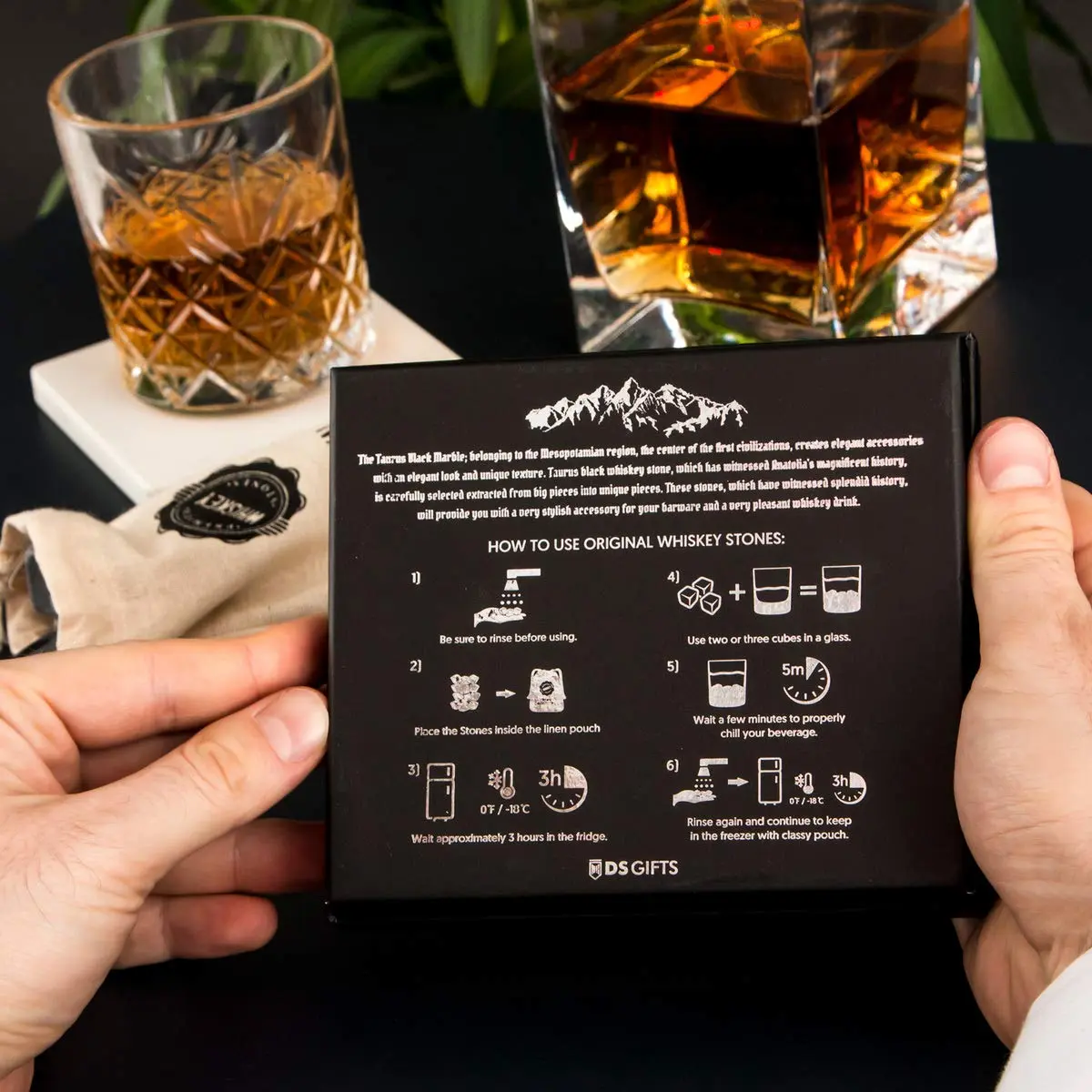 Hediyesepeti Premium Whiskey Stones Gift Set 12 Pcs Marble Reusable Ice Cubes | No Dilution, Original Taste (70-120 chars) - view 7