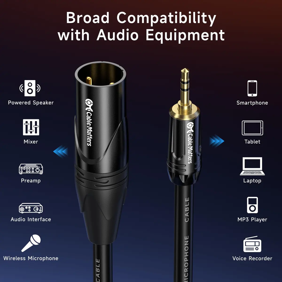 Cable Matters 3.5mm to XLR Male Cable 4.57 m (15 ft) | Unbalanced Stereo to Mono Audio Cord - view 4