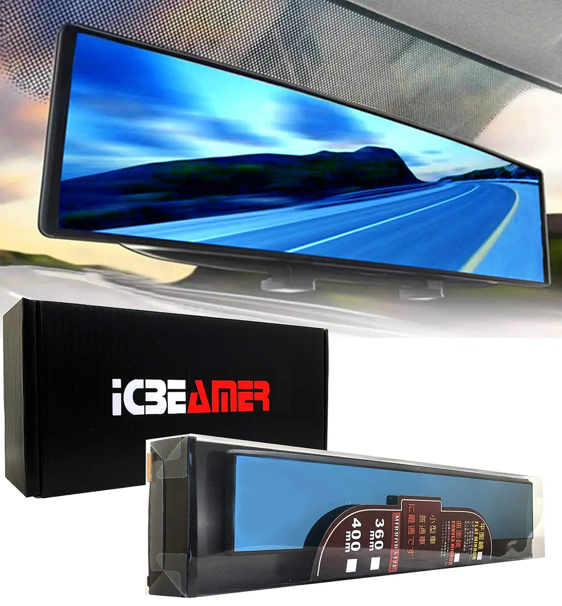 ICBEAMER 15.8" Flat Blue Tint Rear View Mirror | Wide-Angle HD Glass, Anti Glare, Universal Fit for Car, SUV, Truck - main product image