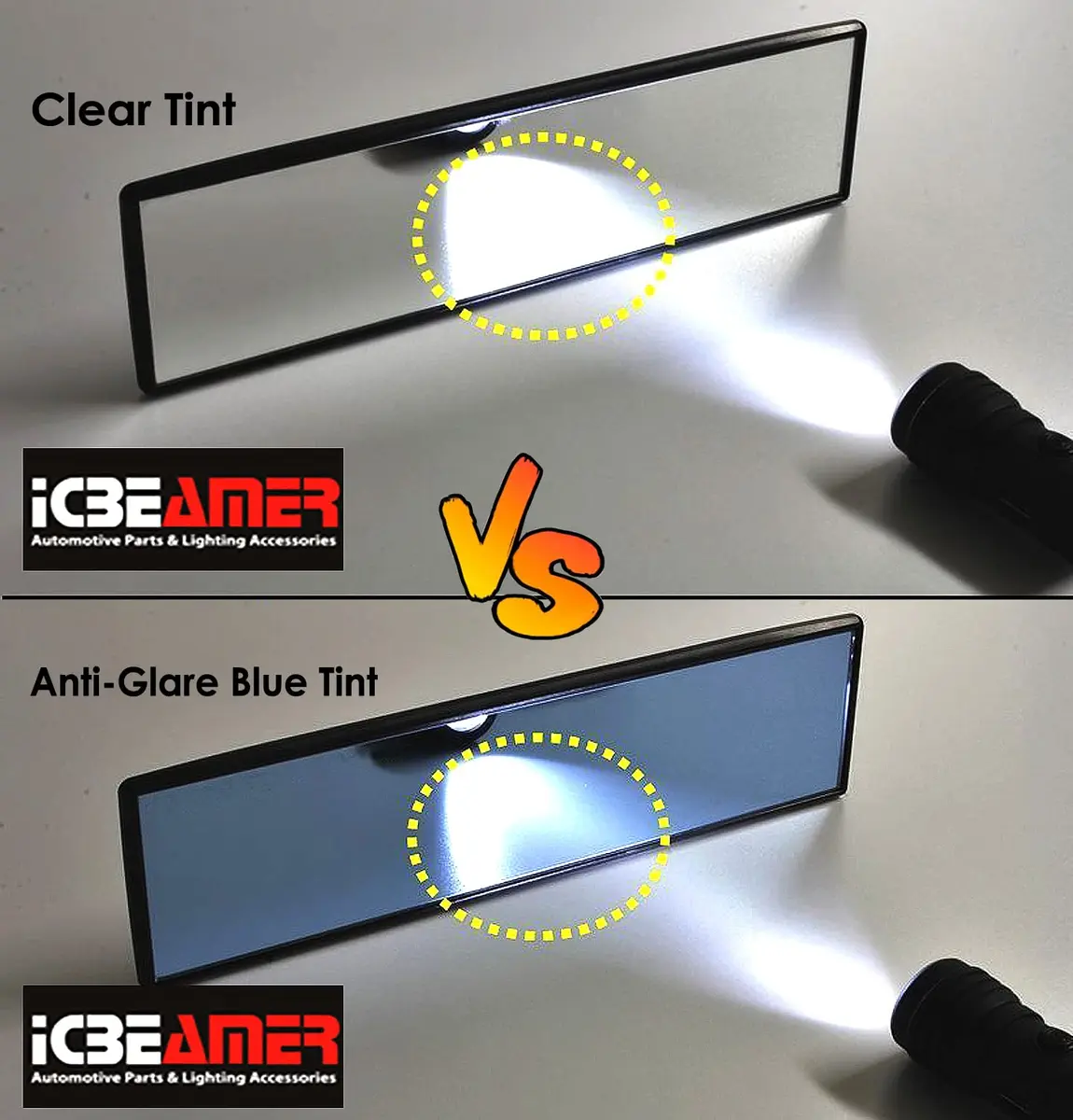 ICBEAMER 15.8" Flat Blue Tint Rear View Mirror | Wide-Angle HD Glass, Anti Glare, Universal Fit for Car, SUV, Truck - view 8