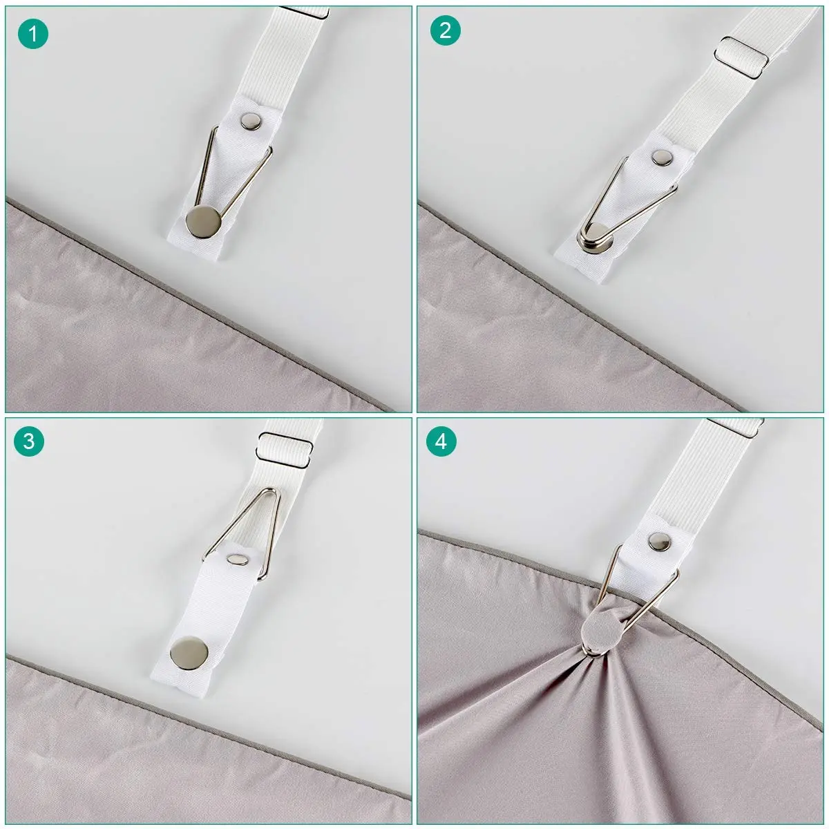 BESKYOO Bed Sheet Holder Straps - Adjustable Fitted Sheet Clips, Elastic Bed Sheet Fastener, White, Set of 4 | Keeps Sheets Taut - view 3