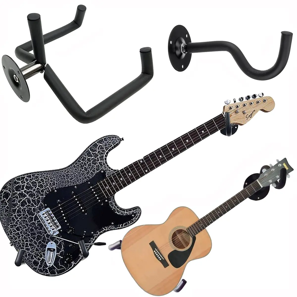 Jashem Horizontal Guitar Wall Mount Holder for Acoustic, Electric, Bass Guitars, Ukulele, Banjo, Mandolin | Heavy Duty Metal, 50 lbs Capacity - main product image