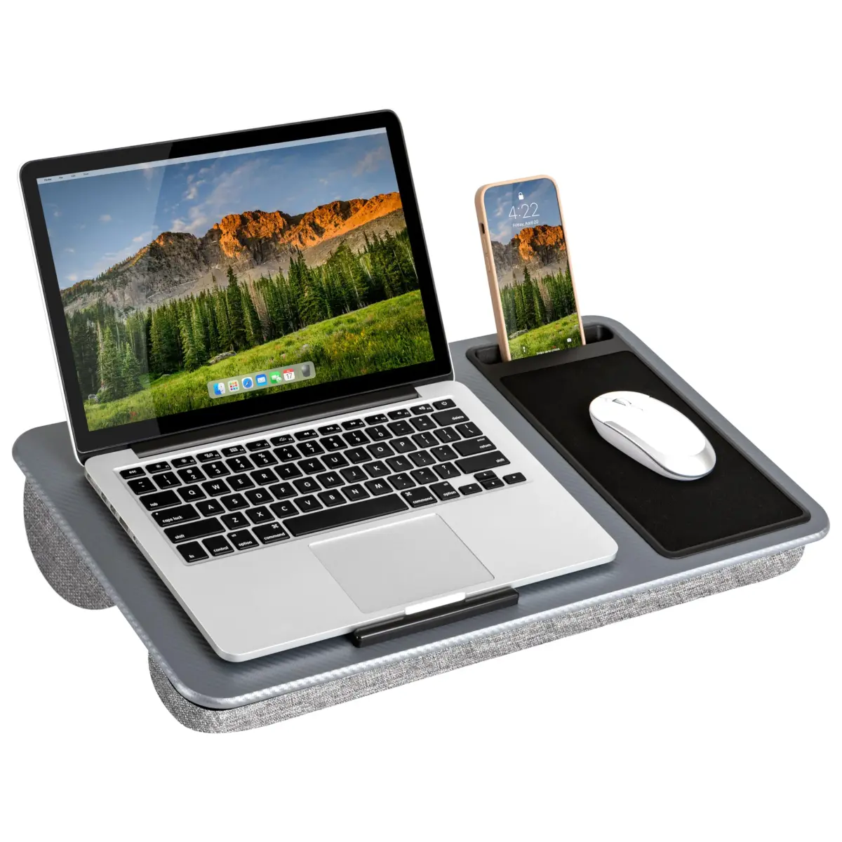 LapGear Home Office Lap Desk with Device Ledge, Mouse Pad, and Phone Holder - Silver Carbon - 53.6 cm (21.1") Wide | Fits Laptops up to 15.6" - main product image