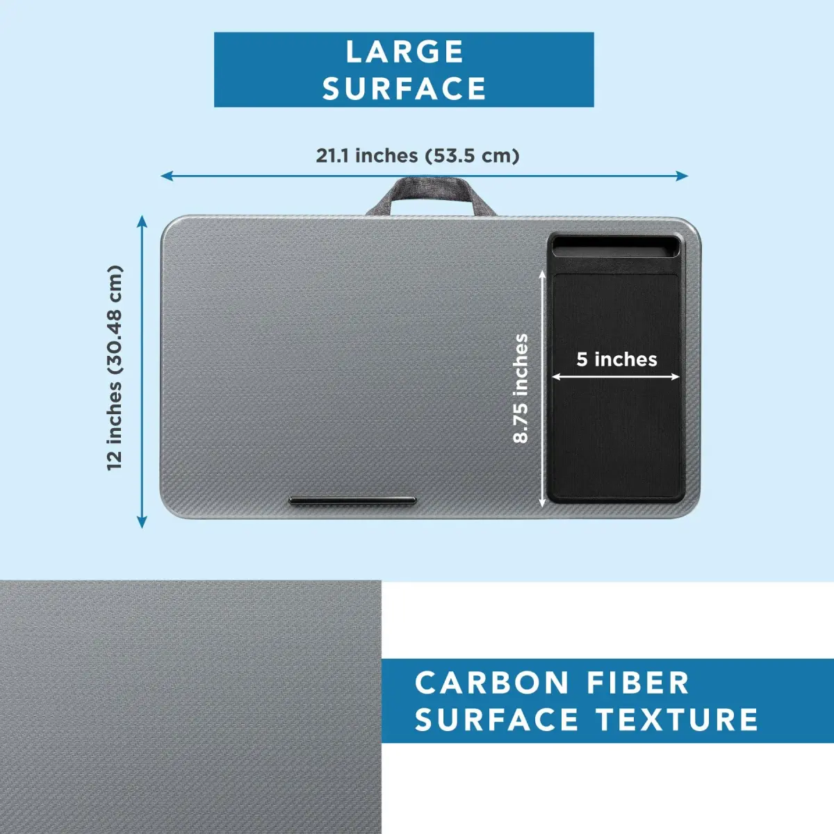 LapGear Home Office Lap Desk with Device Ledge, Mouse Pad, and Phone Holder - Silver Carbon - 53.6 cm (21.1") Wide | Fits Laptops up to 15.6" - view 5