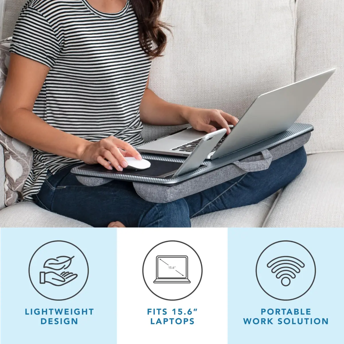 LapGear Home Office Lap Desk with Device Ledge, Mouse Pad, and Phone Holder - Silver Carbon - 53.6 cm (21.1") Wide | Fits Laptops up to 15.6" - view 2