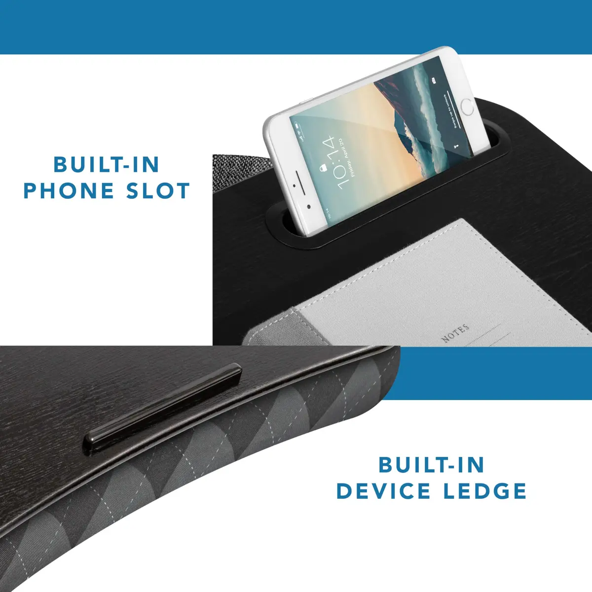 LapGear Designer Lap Desk – Gray Argyle, Fits 15.6” Laptops | Comfortable Cushion Base & Built-In Phone Slot - view 4