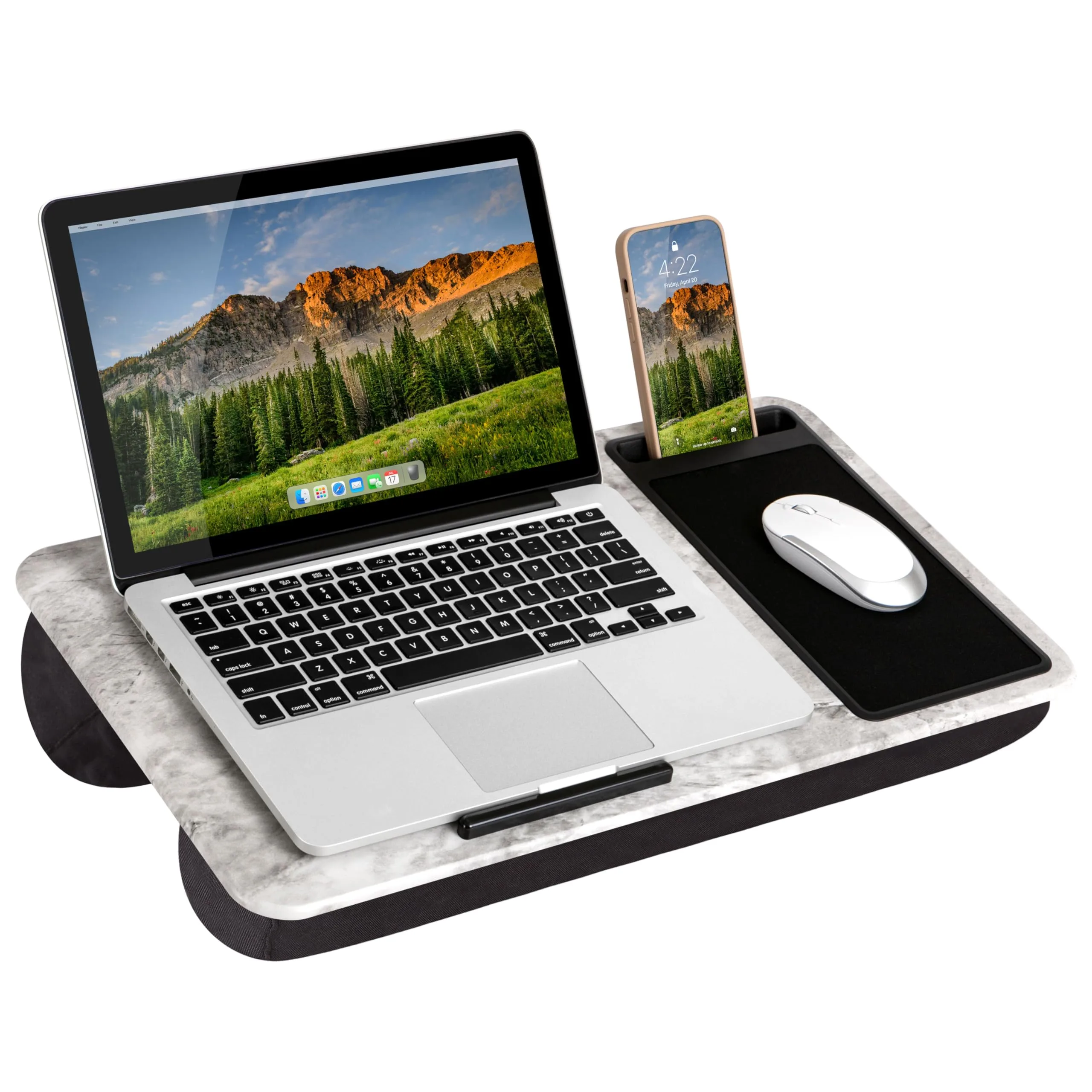 LapGear Home Office Lap Desk with Device Ledge, Mouse Pad, and Phone Holder | White Marble Finish for Laptops up to 15.6" - main product image