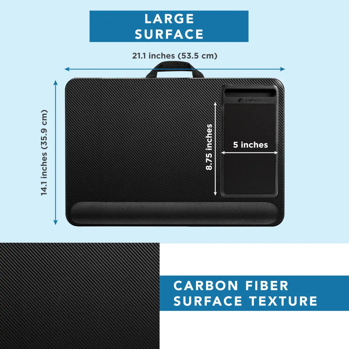 LapGear Home Office Pro Lap Desk - Black Carbon, Fits 15.6” Laptops | Ergonomic Design with Mouse Pad & Phone Slot - view 5