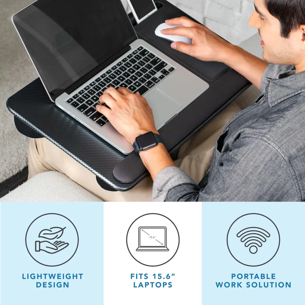 LapGear Home Office Pro Lap Desk - Black Carbon, Fits 15.6” Laptops | Ergonomic Design with Mouse Pad & Phone Slot - view 2