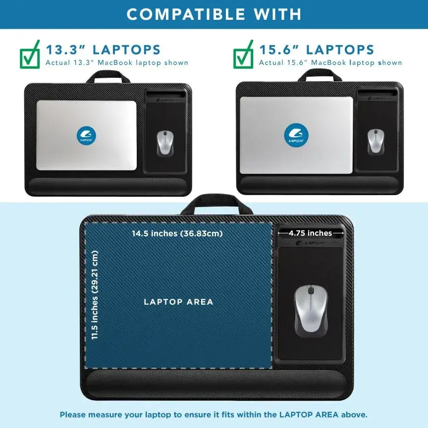 LapGear Home Office Pro Lap Desk - Black Carbon, Fits 15.6” Laptops | Ergonomic Design with Mouse Pad & Phone Slot - view 3