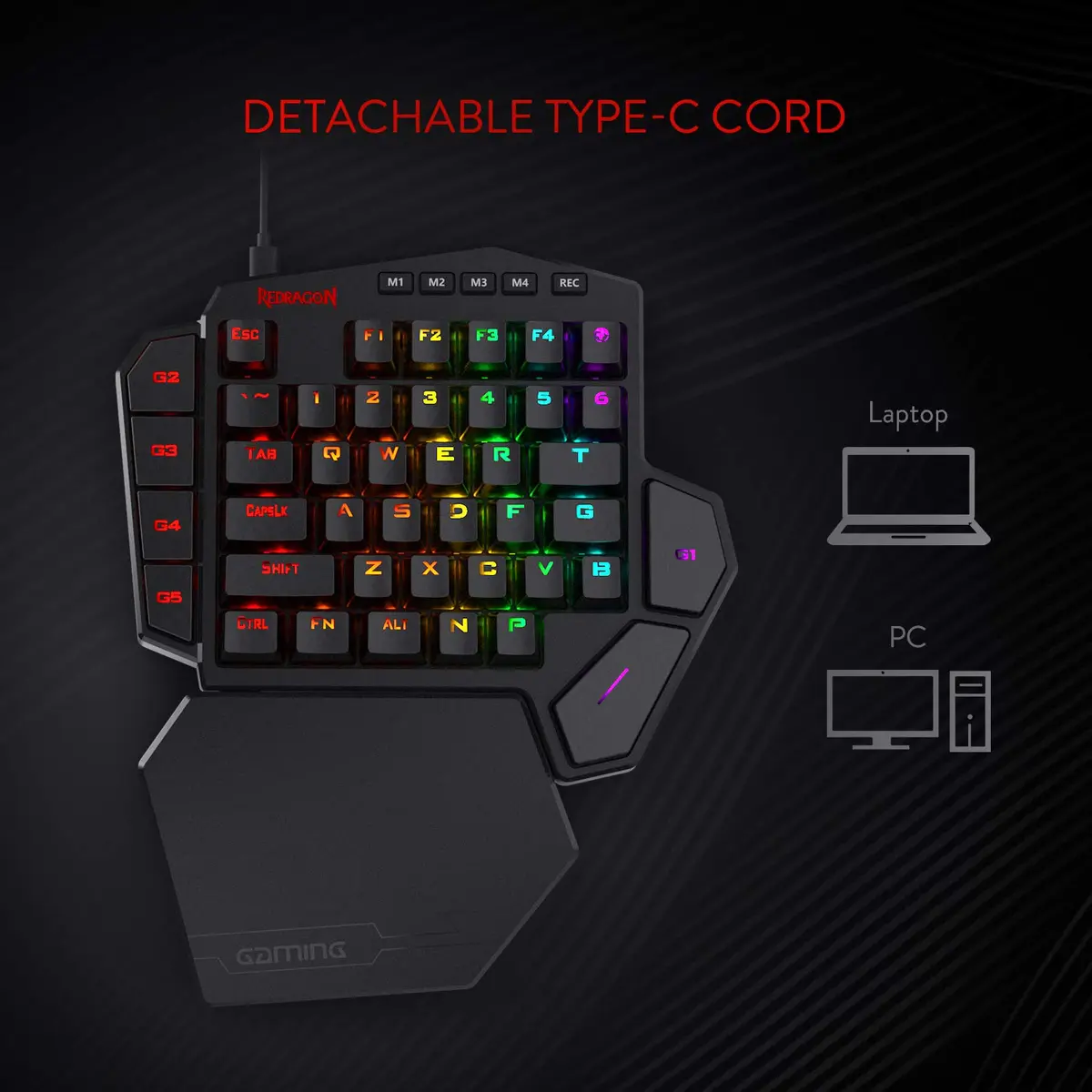 Redragon K585 DITI One-Handed RGB Mechanical Gaming Keypad with Detachable Wrist Rest | 42-Key Layout, Programmable Macros - view 8