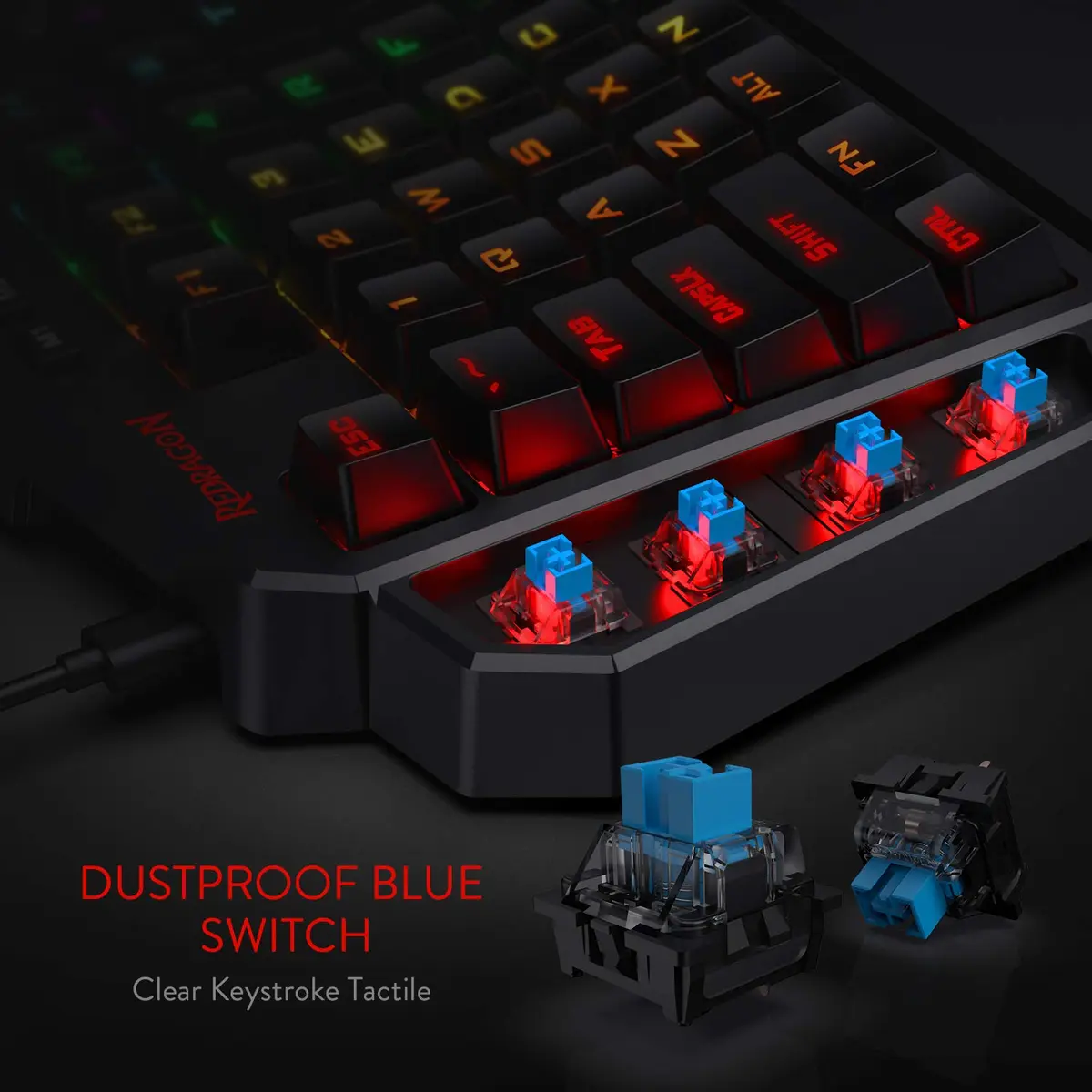Redragon K585 DITI One-Handed RGB Mechanical Gaming Keypad with Detachable Wrist Rest | 42-Key Layout, Programmable Macros - view 4