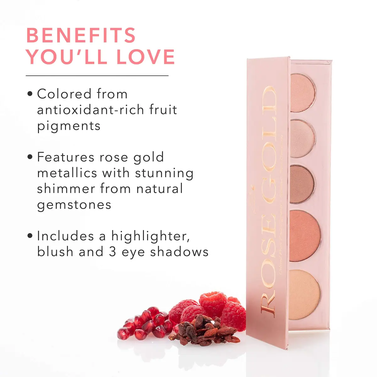 100% PURE Rose Gold Makeup Palette All in One Compact 3, Rose Gold | Natural Fruit Pigmented Multi-Use Face & Eye Makeup - view 3